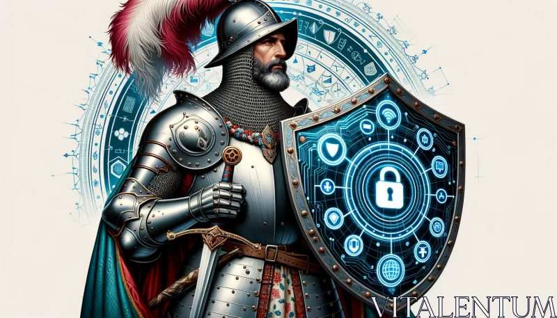 Knight with Digital Shield AI Image