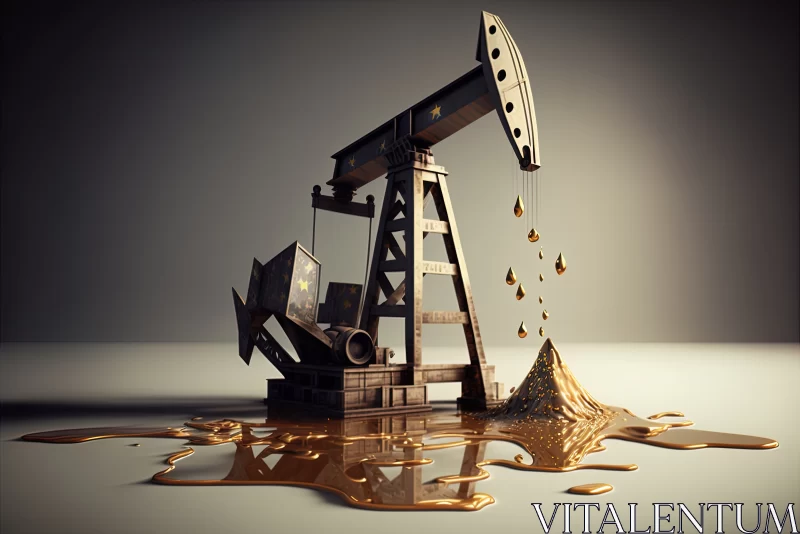 AI ART Gilded Energy: Golden Pumpjack and Spilled Oil Over Euros