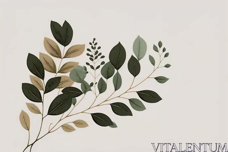 Minimalist Serenity: Scandinavian 2D Illustration of a Green Leafy Branch AI Image