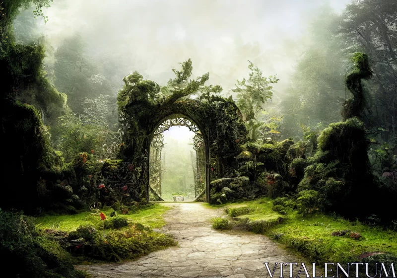 Portal to Enchantment: Discover the Fairytale Stone Gate of the Enchanted Forest AI Image