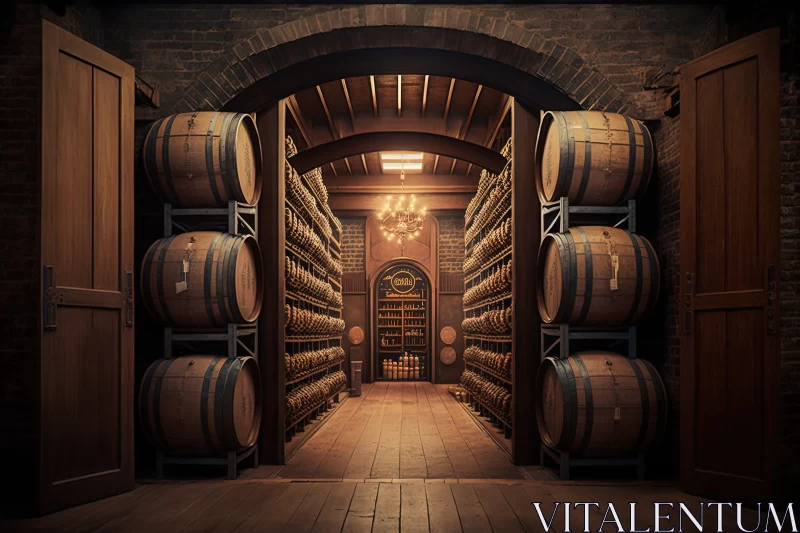 Aged Perfection: Explore the Enchanting Barrel Room Overflowing with Wine AI Image