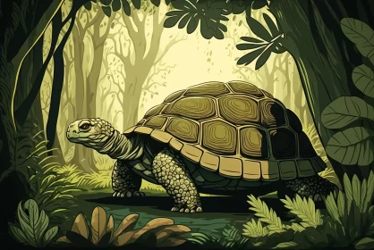 Enigmatic Amazon: Tortoise Thrives in the Wild Tropic Forest AI Image