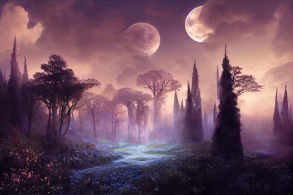 Moonlit Enchantment: Fairytale Forest in an Idyllic Landscape