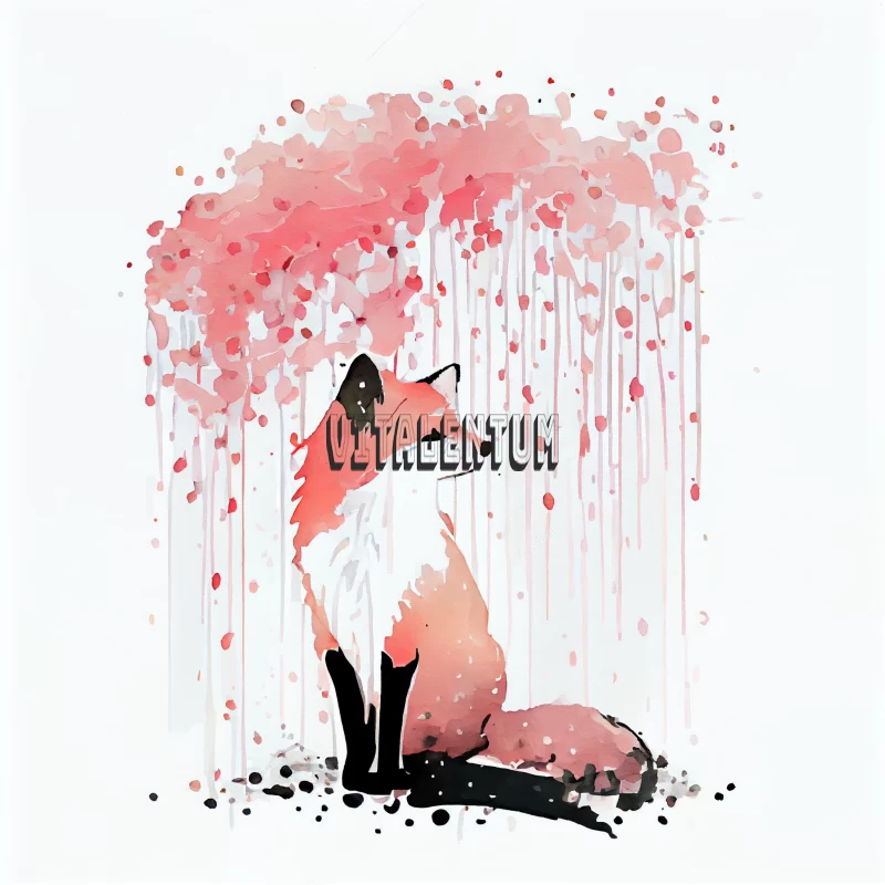 A Kawaii Picture of a Fox Dreaming Under The Cherry Blossom Tree AI Image