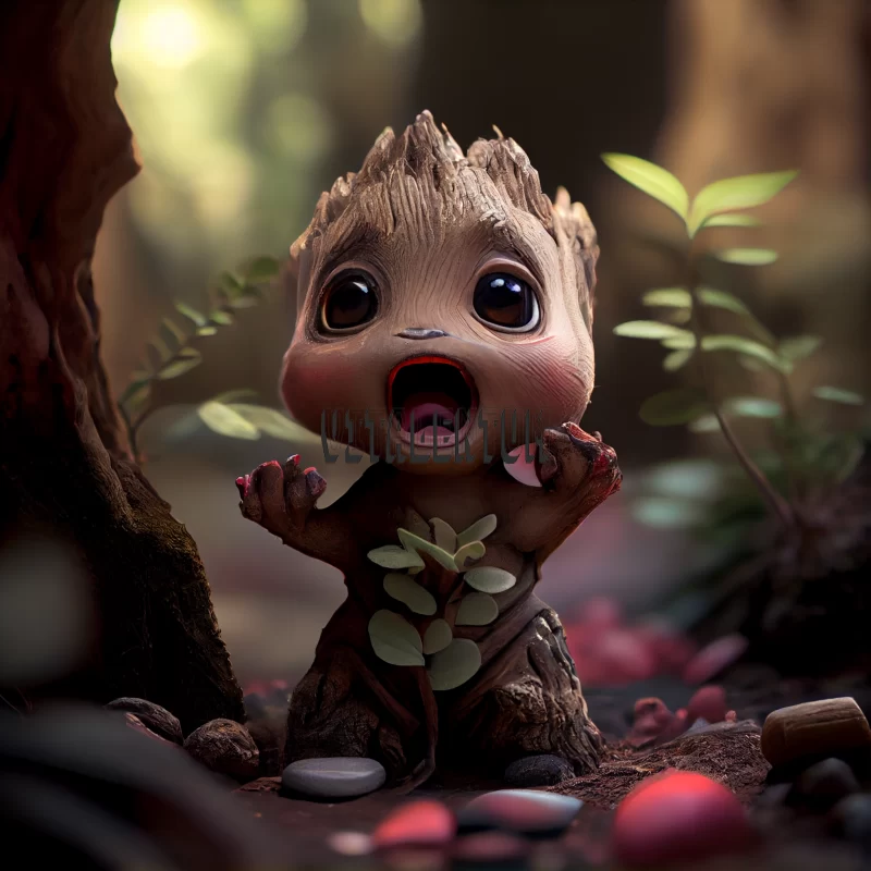 AI ART Baby Groot Decided To Take A Walk In The Forest And Made Animal Friends