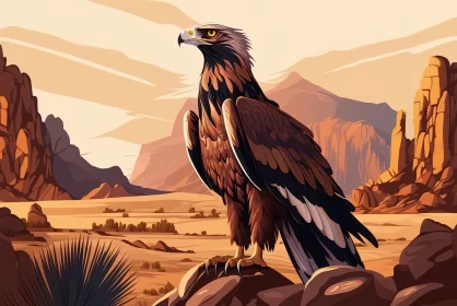 Golden Eagle Soaring in a Deserted Landscape with Majestic Mountain Backdrop