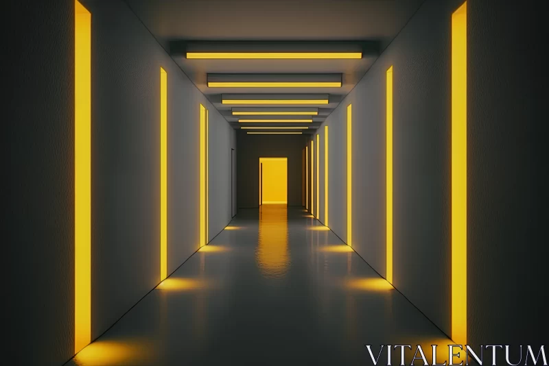 Sleek Modernity: Glowing Yellow-Lit Concrete Corridor with LED Neon Lights AI Image