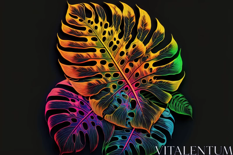 Illuminated Tropics: Neon Monstera Leaf Flag Unveiling Vibrant Paradise AI Image