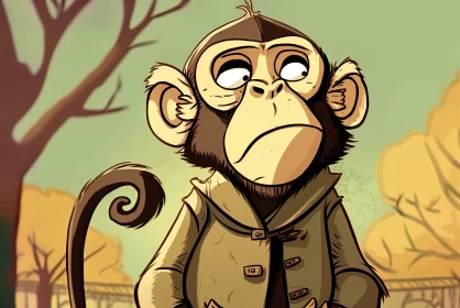 Playful Primate: Cartoon Picture of Macaque Monkey in a Park AI Image