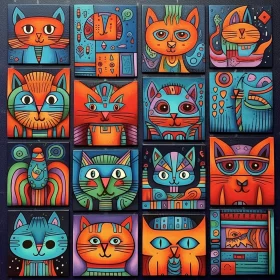 Colorful Doodle Art Cats Tiles | Vibrant and Playful Feline Designs
