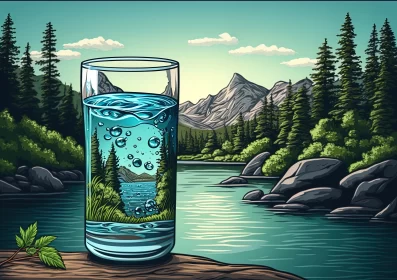 Refreshing Serenity: Glass of Water Amidst Tranquil Nature AI Image