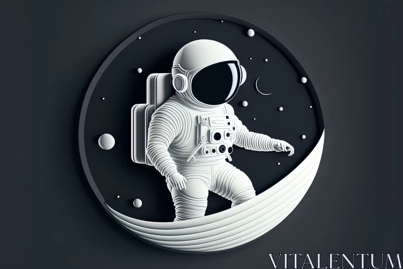 Cosmic Exploration: Captivating 3D Astronaut in a Minimalistic Line Art Circle AI Image