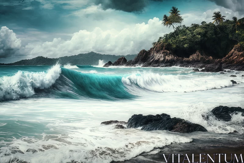 Oceanic Symphony: Captivating Waves Moving towards the Shore in Santa Catalina, Panama AI Image