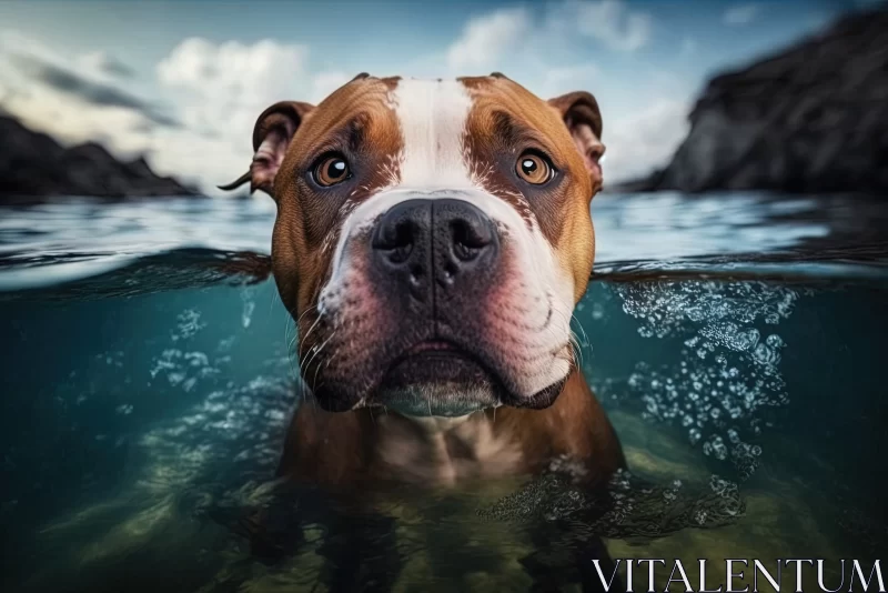 Playful Aquatic Adventure: Adorable American Staffordshire Terrier Swimming AI Image
