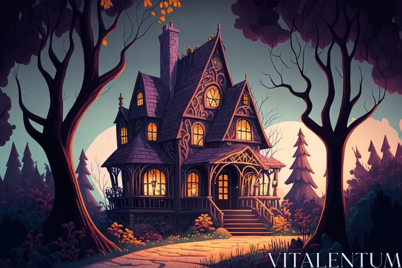 Enchanting Fairy Tale Escape: Ancient House in a Gloomy Forest AI Image