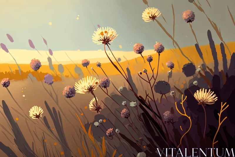 Nature's Contrasts: A Field of Dry Flowers Set Against a Softly Blurred Background AI Image
