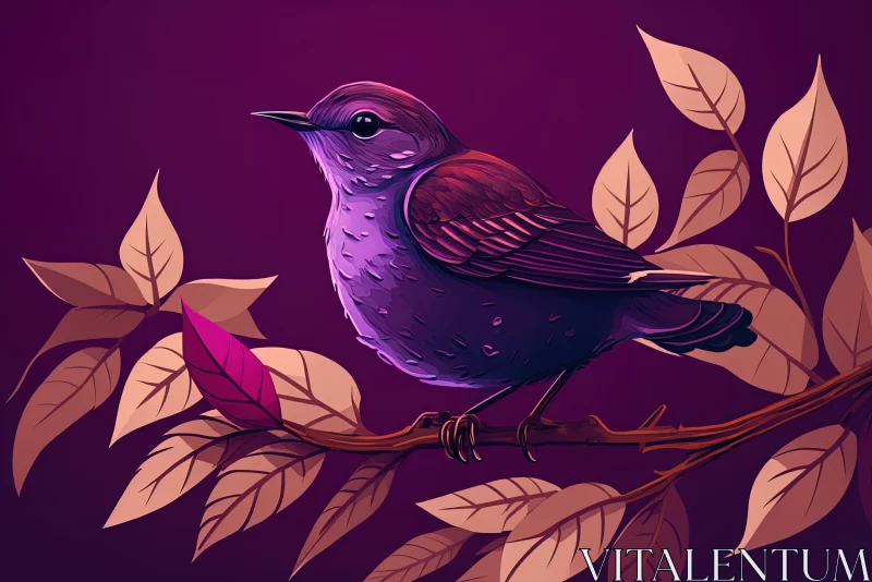 Purple Symphony: Captivating Bird Amidst Floral Splendor and Foliage AI Image