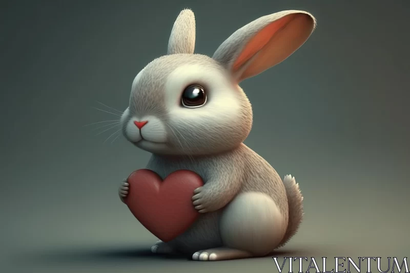 Sweet Bunny Love: Cartoon-like Small Baby Rabbit with Red Heart AI Image