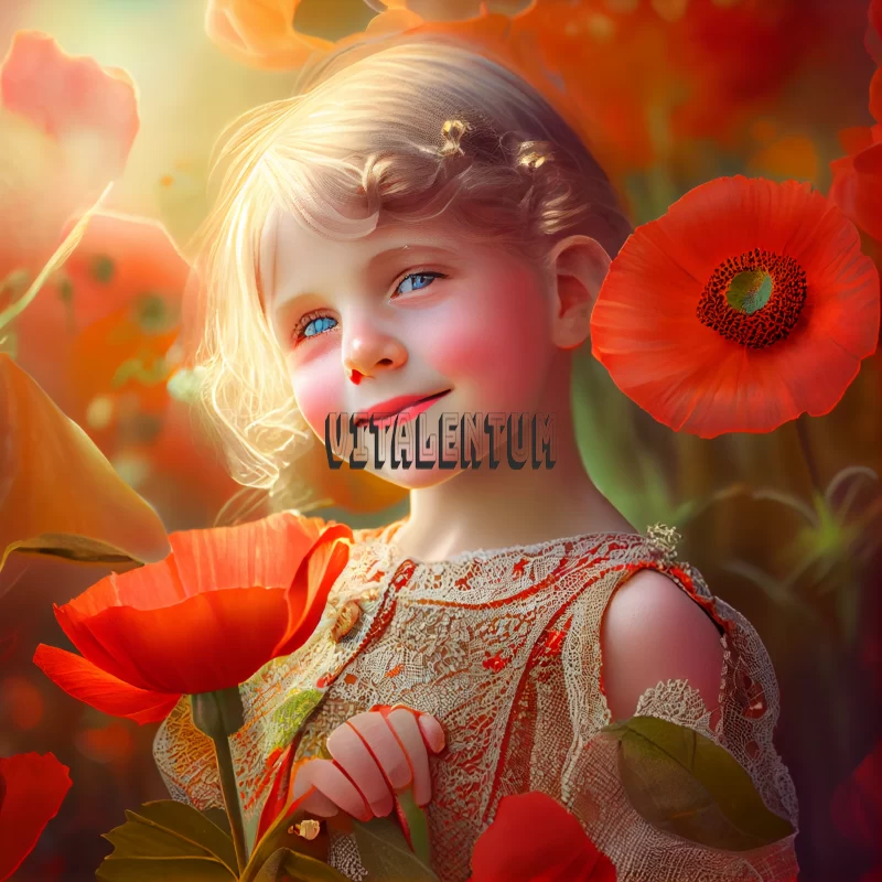 Portrait Of A Young Girl Standing In A Field Of Poppies AI Image