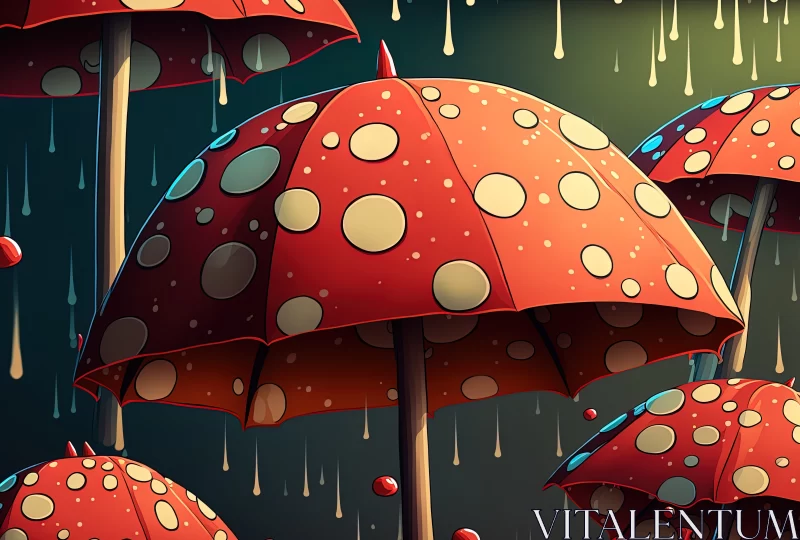 Whimsical Shelter: Closeup of Umbrella Painted Like Mushrooms AI Image