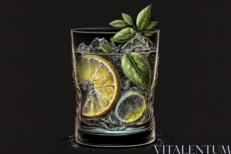 AI ART Refreshing Indulgence: Glass of Gintonic with Lemon and Ice
