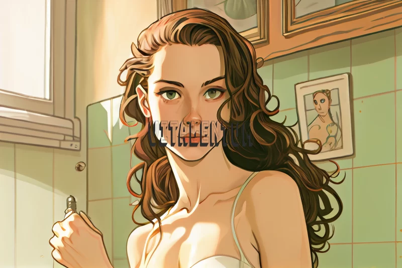 A Young Gorgeous Brunette Doing Morning Routine AI Image