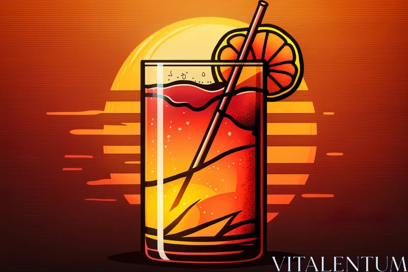 Tropical Delight: Cartoon-like Tequila Sunrise Cocktail in a Tall Glass AI Image