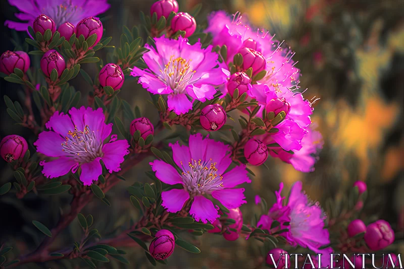 Gentle Beauty: Close-Up Pink Flowers on a Bush AI Image