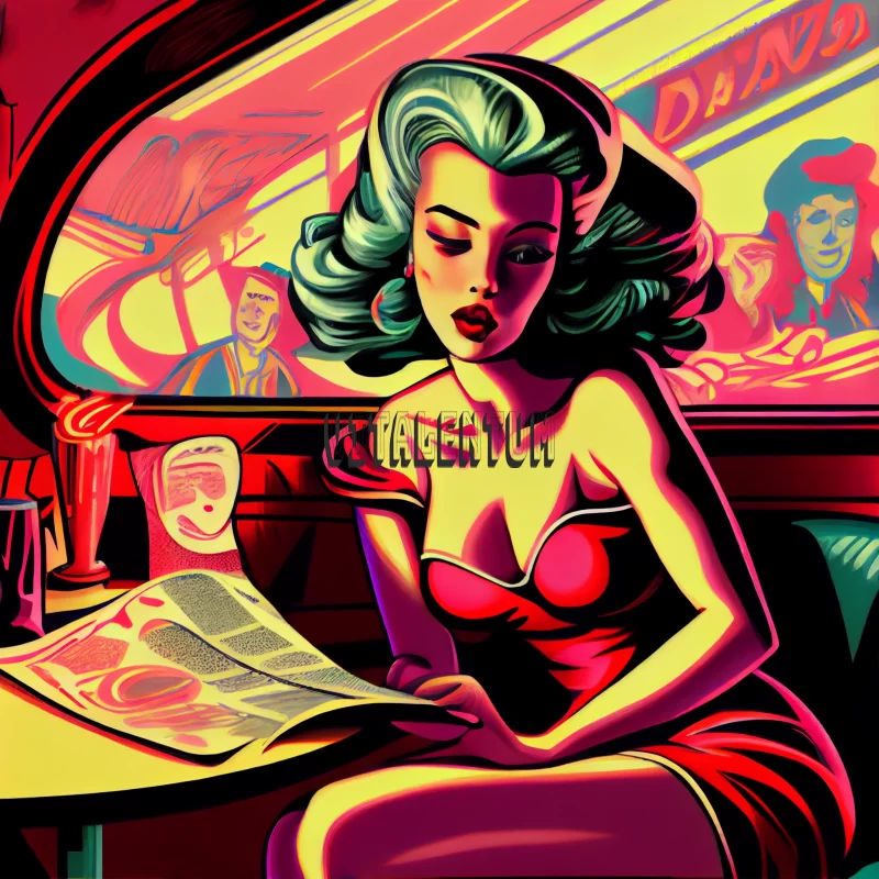 AI ART Girl in a Red Dress in Futuristic Café | Hundreds of royalty-free pictures