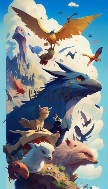 The Kingdom of Birds Peacefully Existing in the Endless Rocky Mountains AI Image