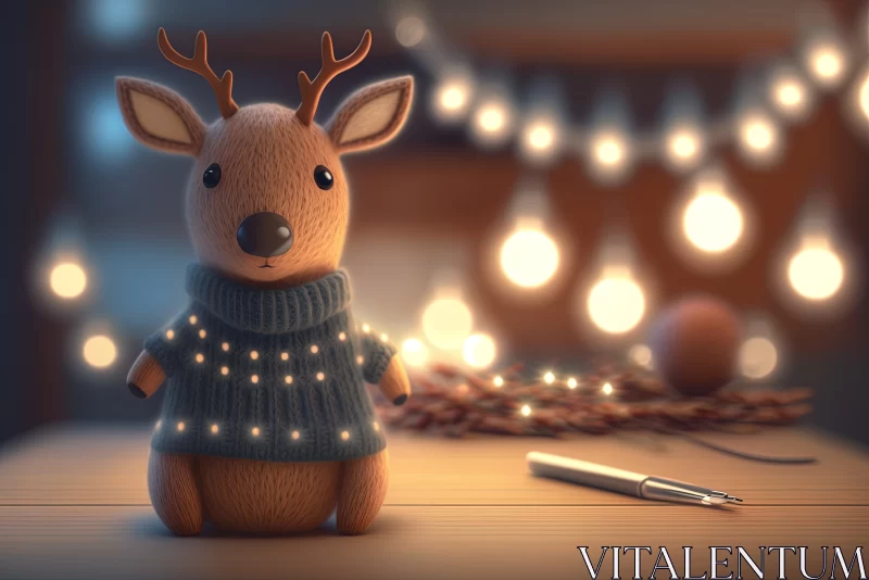 Festive Delight: Christmas Background of Toy Deer on Blurred Golden Lights and Candles AI Image