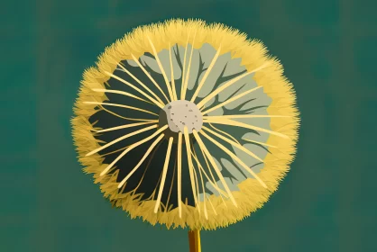 Whimsical Wishes: Playful Cartoon Shot of a Dandelion Blooming Against a Green Background