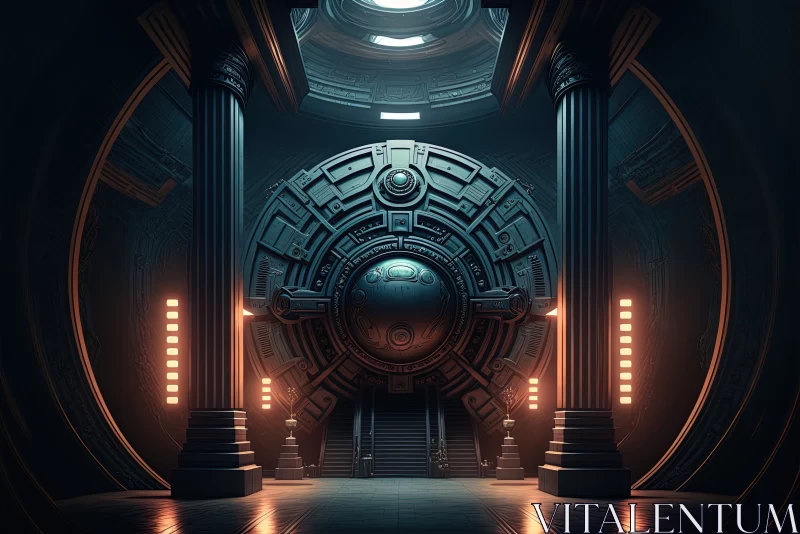 Eerie Futurism: 3D Graphic Unveiling a Sci-Fi Chamber AI Image