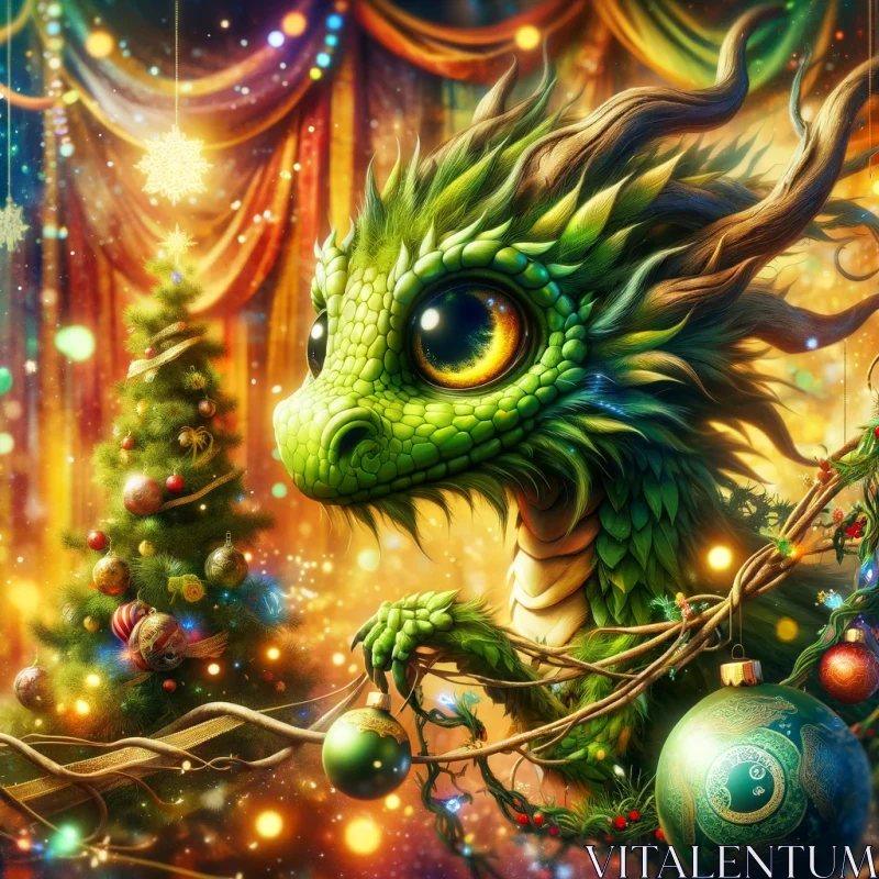 Green Dragon in Festive New Year's Celebration AI Image