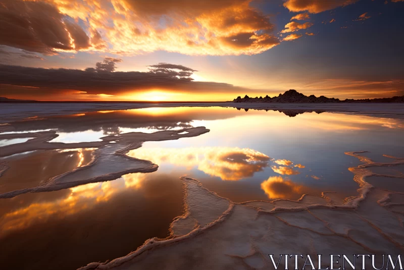 Surreal Reflections: Flooded Uyuni Salt Flats at Sunset AI Image