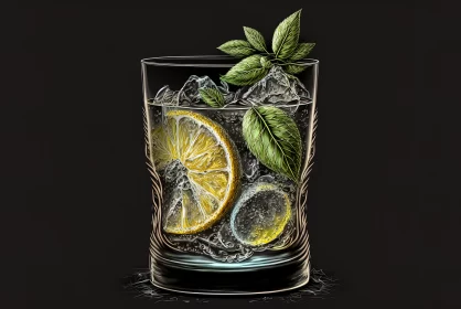 Refreshing Indulgence: Glass of Gintonic with Lemon and Ice AI Image