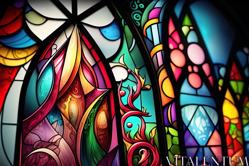 Kaleidoscope of Light: Close-Up of Colorful and Vibrant Stained Glass AI Image