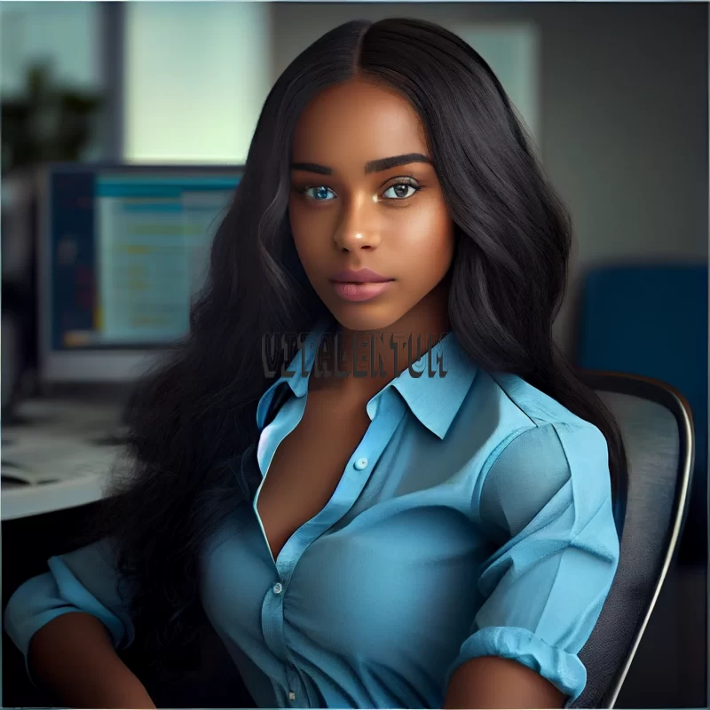 A Portrait of a Professional Looking Dark-Skinned Lady in Office AI Image