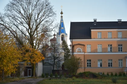 Liepaja Autumn Panorama: An Orthodox Church and Blue Sky