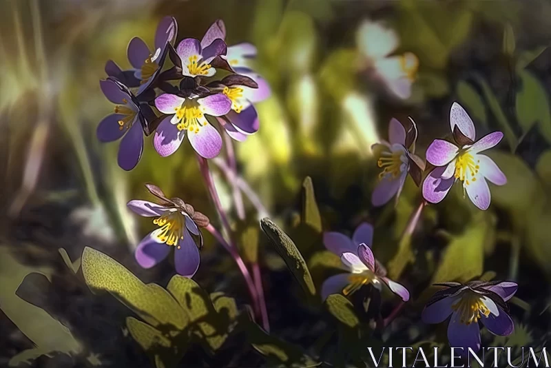 Sunlit Splendor: Dogtooth Violets in a Field under the Sunlight AI Image