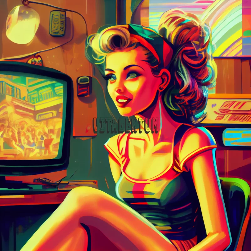 The Young Woman And The Computer, a Pop Art Masterpiece by Andrew Miller AI Image