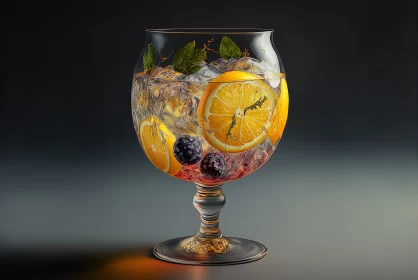 Exquisite Elixir: Artfully Garnished Cocktail Glass with Ice Cubes AI Image