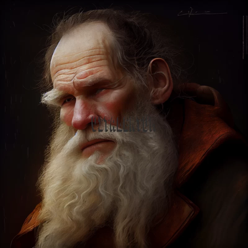 Antique Portrait of Leo Tolstoy by Unknown Artist (Circa. 1889) AI Image