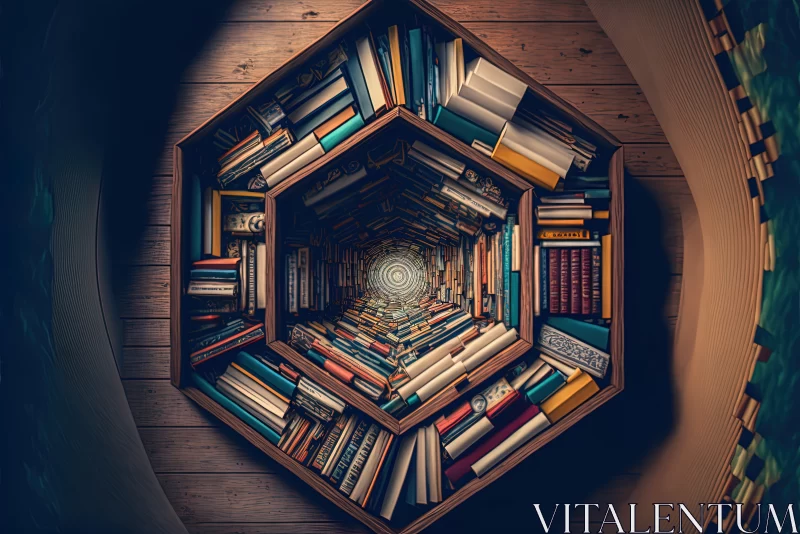 Innovative Elegance: Introducing the Pentagon-Shaped Book Display in Libraries AI Image