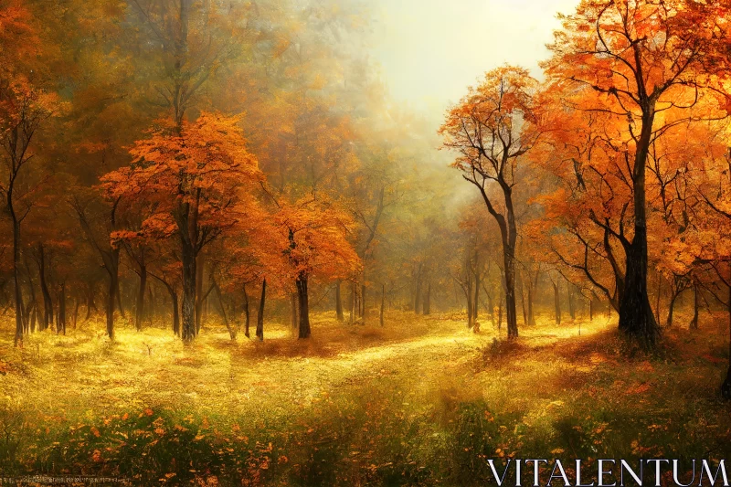 Golden Splendor: Exploring the Majestic Beauty of an Autumn Forest AI Image