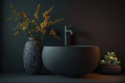 Sleek Modernity: Basin in a Dark-Colored Wall of a Modern Bathroom Interior Design