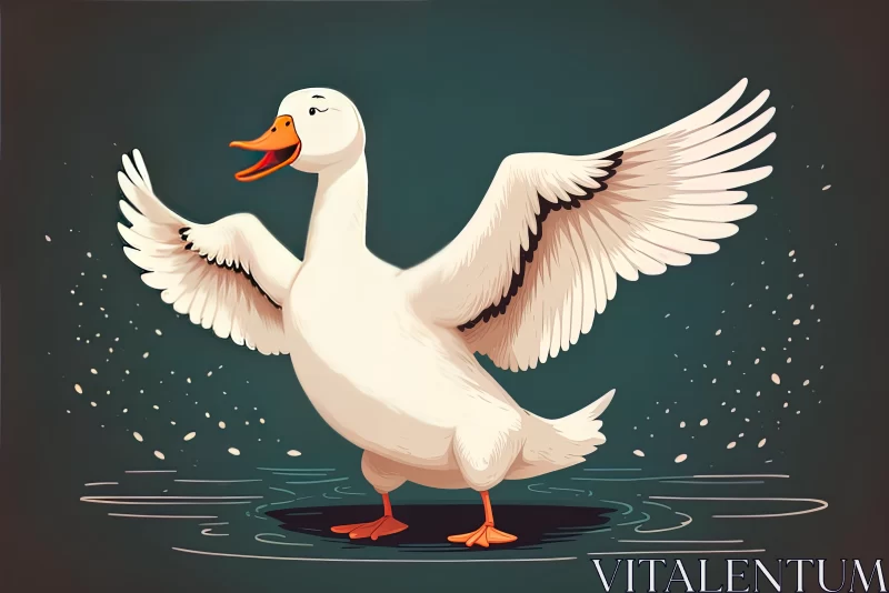 Whimsical Delight: Adorable White Duck Tickling its Wings in Cartoon Shot AI Image