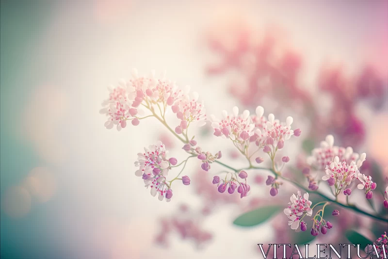 Subtle Elegance: Blurred Delicate Flower Background Adorned with Small Pink Blossoms AI Image