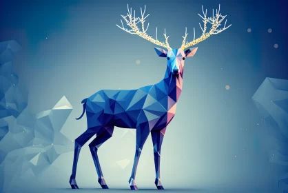 Polygonal Wonder: Vibrant Blue Xmas Reindeer and Snowflakes AI Image