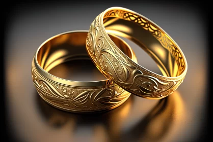 Nordic Elegance: Golden Wedding Rings with Scandinavian-inspired Decoration AI Image